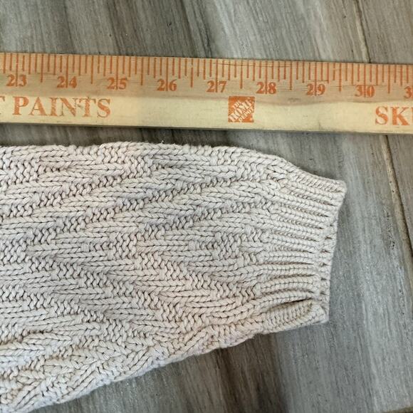 VTG Sweater M Cream Cotton Fisherman Pullover Cable Knit Crew Chunky Oversized - Picture 7 of 7